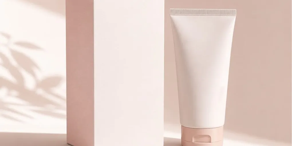 An unbranded pink box and a white cream tube, styled minimally like a skincare product shot.